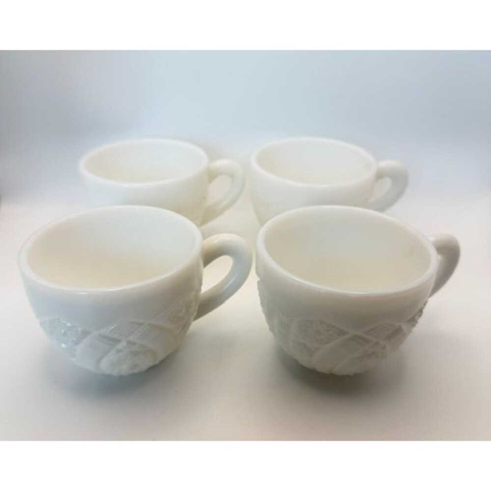 Set of 4 Vintage McKee Punch Cups White Pressed Concord Milk Glass Floral USA